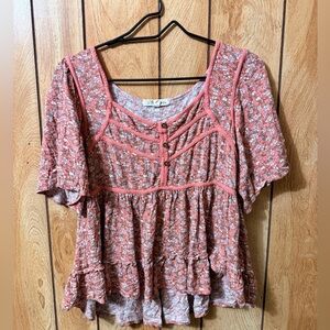 Rewind Ditsy Floral Babydoll Peplum Top Puff Sleeve Cottagecore Romantic Size L
